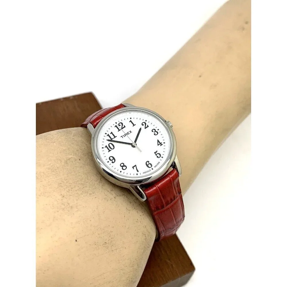 Timex Women's Watch TW2P68700 Quartz Indiglo White Dial Red Leather Stra…